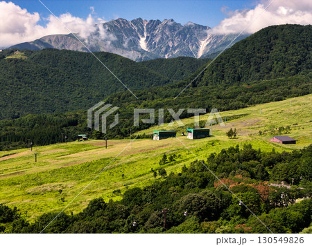 夏の栂池高原と二つの氷河(唐松沢雪渓・不帰沢雪渓)長野県小谷村(ドローンによる空撮) 夏の栂池高原と二つの氷河(唐松沢雪渓・不帰沢雪渓)長野県小谷村(ドローンによる空撮) 130549826