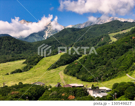 夏の栂池高原と白馬三山 長野県小谷村(ドローンによる空撮) 夏の栂池高原と白馬三山 長野県小谷村(ドローンによる空撮) 130549827