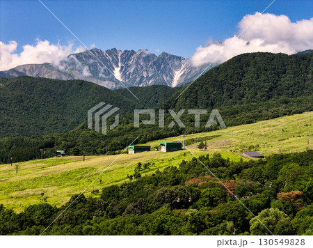 夏の栂池高原と二つの氷河(唐松沢雪渓・不帰沢雪渓)長野県小谷村(ドローンによる空撮) 夏の栂池高原と二つの氷河(唐松沢雪渓・不帰沢雪渓)長野県小谷村(ドローンによる空撮) 130549828