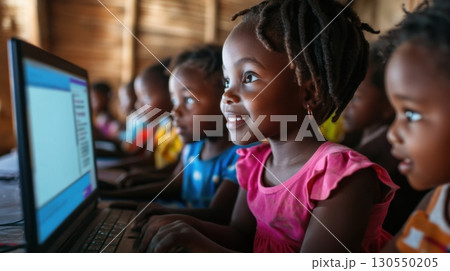 African children learning computer skills in a...のイラスト素材 [130550205 ...
