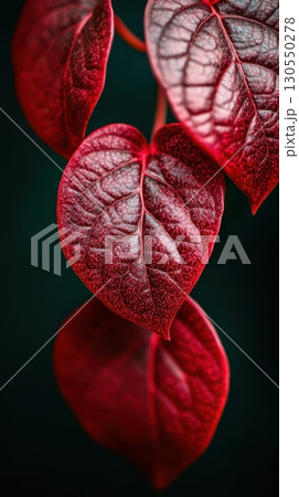 Red leaves on a dark background with reflection. Nature wallpaper. 130550278