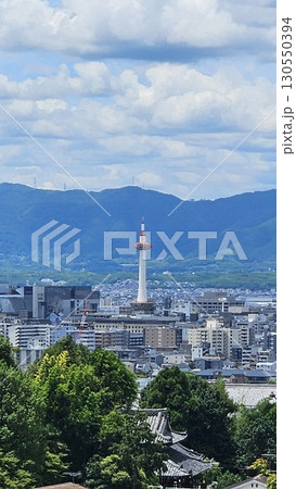 The Kyoto Tower, a beacon of modern architecture, stands tall against a vibrant blue sky, offering a panoramic view of the ancient city's dense urban landscape and verdant surroundings. The Kyoto Tower, a beacon of modern architecture, stands tall against a vibrant blue sky, offering a panoramic view of the ancient city's dense urban landscape and verdant surroundings. 130550394