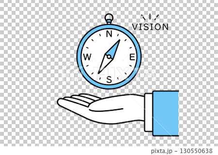 Illustration of a person's hand in a suit holding a compass - Business vision image Illustration of a person's hand in a suit holding a compass - Business vision image 130550638