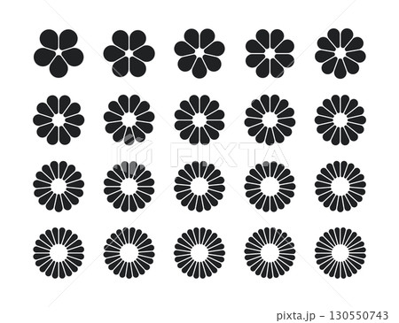 Flower petal shape icons set. Infographic circle diagram. Pie simple chart. Flower leaves geometric graphic element. Round wheel chart. Flat vector illustration isolated on white background Flower petal shape icons set. Infographic circle diagram. Pie simple chart. Flower leaves geometric graphic element. Round wheel chart. Flat vector illustration isolated on white background 130550743