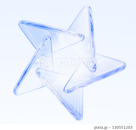 Crystal star 3d shape of glass transparent triangle plates on light blue background. Clear circle frame effect. Abstract glossy geometric figure render icon, isolated design element. 3D illustration Crystal star 3d shape of glass transparent triangle plates on light blue background. Clear circle frame effect. Abstract glossy geometric figure render icon, isolated design element. 3D illustration 130551203
