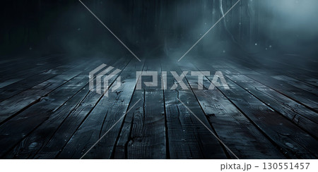 Empty wooden planks dark horror background, Happy Halloween - Ai Generated 130551457