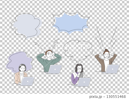 圖解集：商務人士操作筆記型電腦和表達情感的語音氣泡 130551468