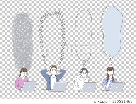 商務人士操作筆記型電腦和垂直語音氣泡的插圖集 130551469
