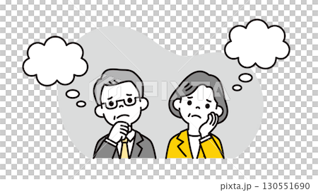 在向量圖上，一位年邁的總統和一位女總統用手托著下巴，臉上帶著焦慮的表情 130551690