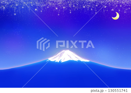 夜の富士山と三日月、星の背景イラスト 夜の富士山と三日月、星の背景イラスト 130551741