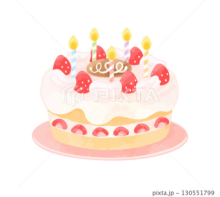 ロウソクを立てた苺のホールケーキ 130551799