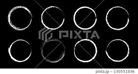 Chalk strokes grunge textured, circular brush strokes in white on black background. 130551836