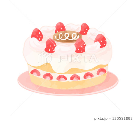 苺が乗った生クリームのホールケーキ 苺が乗った生クリームのホールケーキ 130551895