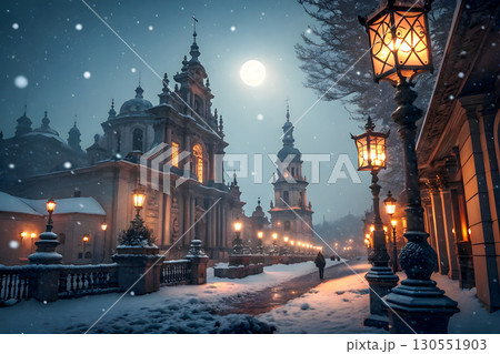 winter night in the evening winter night in the evening 130551903