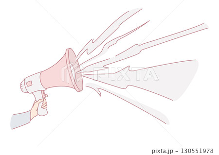 Hand with speaking loudly megaphone. Hand with speaking loudly megaphone. 130551978