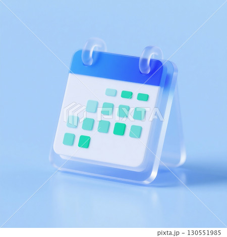 A frosted glass style calendar icon with a modern translucent effect, suitable for UI, apps, and digital design projects. 130551985