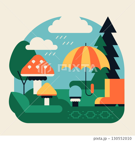 Rainy day - colorful flat design style illustration 130552010