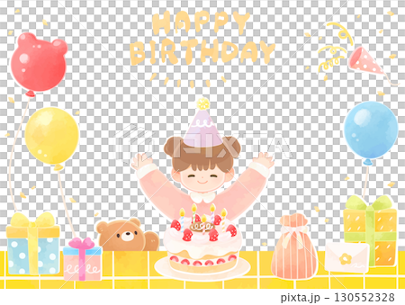 Illustration of a child's birthday party - girl Illustration of a child's birthday party - girl 130552328