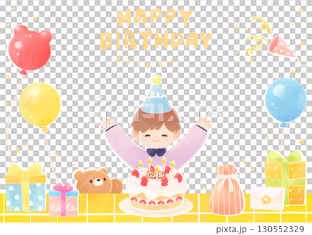 Illustration of a child's birthday party - boy Illustration of a child's birthday party - boy 130552329