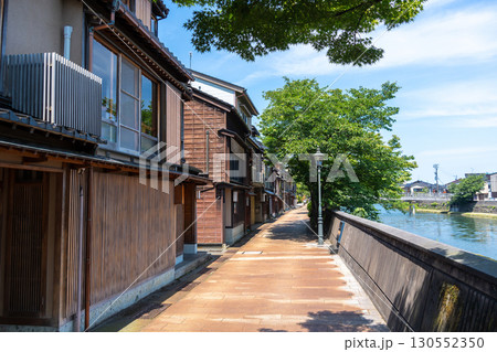 Old Kazue-machi district and Asano River in Kanazawa, Japan 130552350