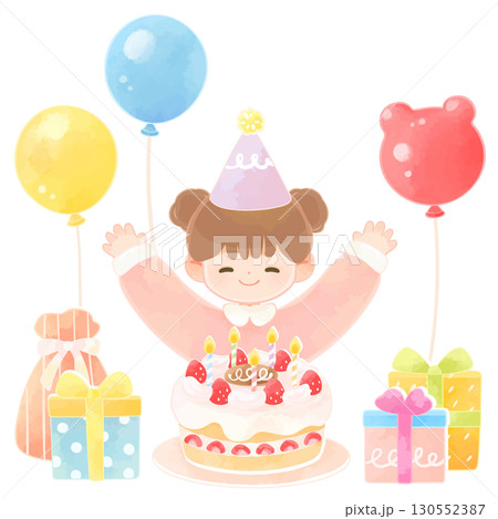 誕生日ケーキとプレゼントと笑顔の子供　女の子 130552387