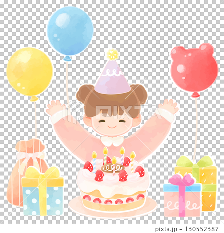 誕生日ケーキとプレゼントと笑顔の子供　女の子 130552387