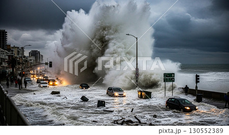 高波津波災害イメージ画像 130552389