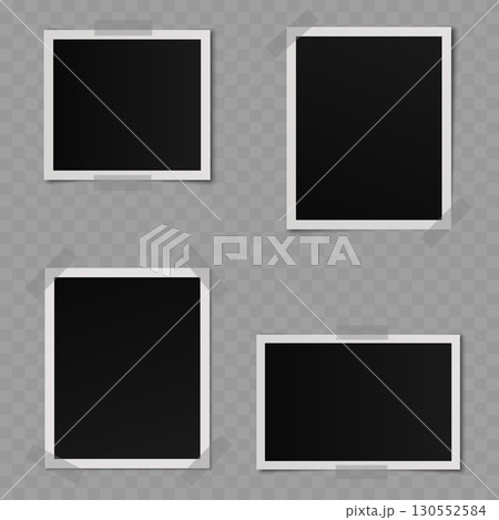 Realistic blank instant photo frames with adhesive tape mockup. Vector Realistic blank instant photo frames with adhesive tape mockup. Vector 130552584