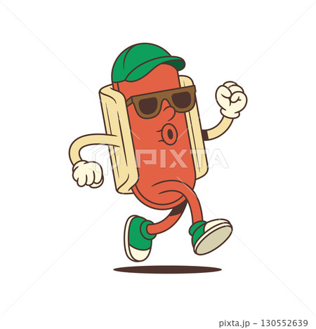 Running Hotdog Mascot in Sunglasses with Determined Face and Energetic Pose Vector Illustration Running Hotdog Mascot in Sunglasses with Determined Face and Energetic Pose Vector Illustration 130552639