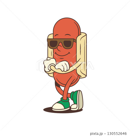 Relaxed Hotdog Mascot Standing with Crossed Arms in Cool Casual Attitude Vector Illustration 130552646
