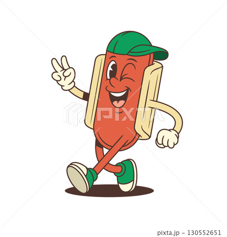Cheerful Hotdog Mascot Waving with Happy Expression and Energetic Pose Vector Illustration Cheerful Hotdog Mascot Waving with Happy Expression and Energetic Pose Vector Illustration 130552651