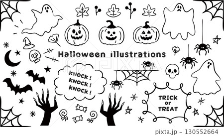ハロウィンのイラスト素材。ハロウィーンに使えるフレームや装飾。あしらいセット 130552664