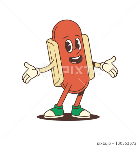 Friendly Hotdog Mascot with Open Arms and Expressive Smile Welcoming Viewers Vector Illustration 130552672