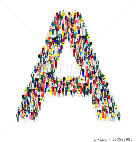 Letter A assembled from many people on a white background - Vector 130552993
