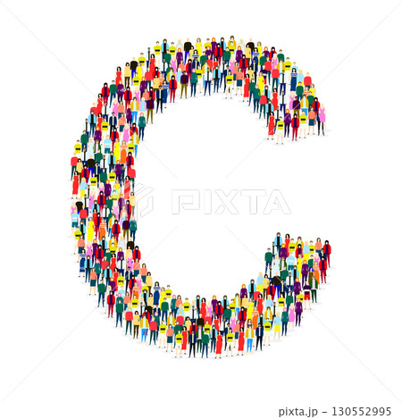 Letter C assembled from a lot of people on a white background - Vector 130552995
