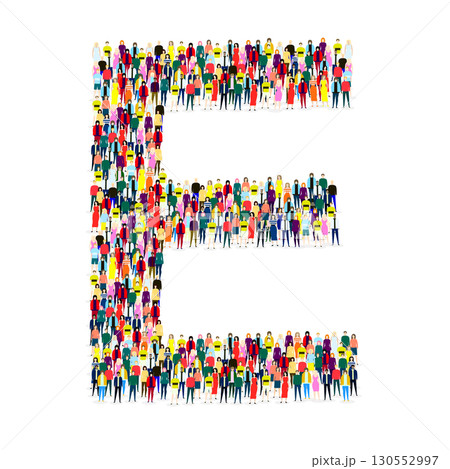 Letter E made up of many people on a white background - Vector 130552997