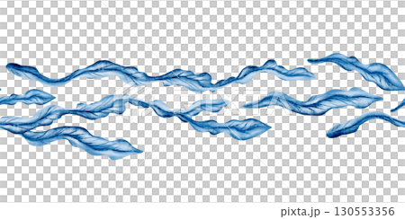 Seamless border of stylized laminaria kelp sways in a serene blue underwater wild world.Simple watercolor textures in monochrome.Peaceful marine ambiance,for oceanic designs and themed parties 130553356