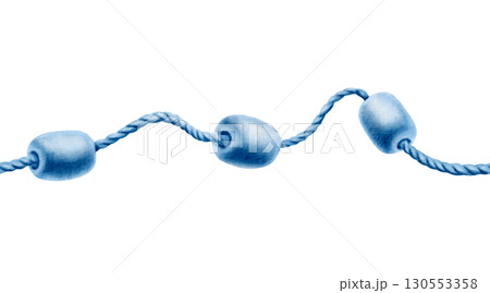 Seamless buoys made of foam on a twisted rope from a fishing net in a monochrome watercolor illustration for decorating marine-themed parties and fish restaurants.Hand-drawn clipart isolated on white 130553358