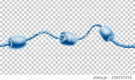 Seamless buoys made of foam on a twisted rope from a fishing net in a monochrome watercolor illustration for decorating marine-themed parties and fish restaurants.Hand-drawn clipart isolated on white 130553358
