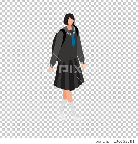 穿著水手服的女學生走路的插圖 130553391