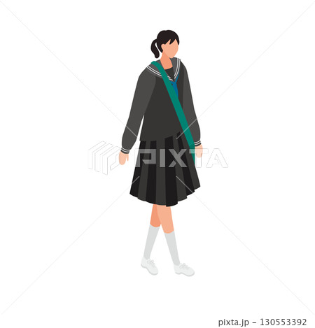 セーラー服の女子学生が歩いているイラスト セーラー服の女子学生が歩いているイラスト 130553392