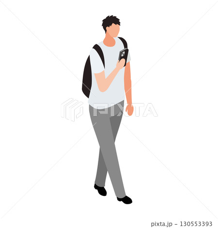 スマートフォンを見る男性の立ちイラスト 130553393