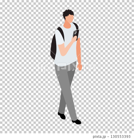 スマートフォンを見る男性の立ちイラスト 130553393