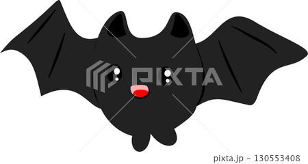 A black bat with outstretched wings on a white background. 130553408