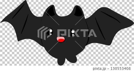 A black bat with outstretched wings on a white background. 130553408