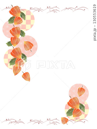 和風ほおずきフレーム（縦） 130553619