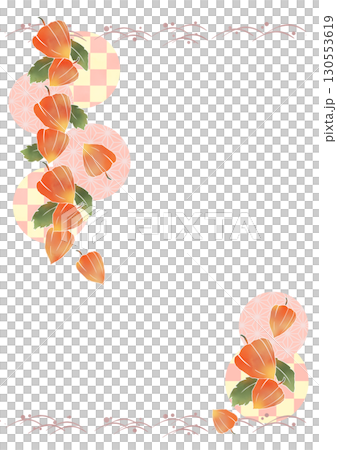 和風ほおずきフレーム（縦） 130553619