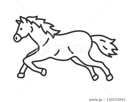 横から見た、走っている馬(線画)のイラスト 横から見た、走っている馬(線画)のイラスト 130553641
