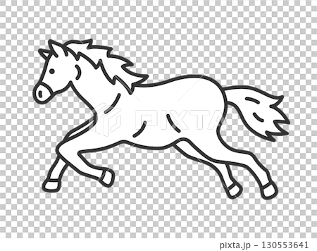 横から見た、走っている馬(線画)のイラスト 横から見た、走っている馬(線画)のイラスト 130553641