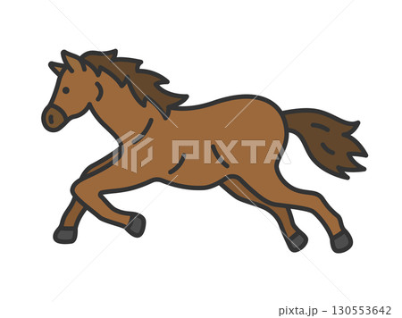 横から見た、走っている馬（線画カラー）のイラスト 130553642